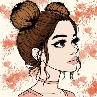 realistic girl with buns on the top of her head