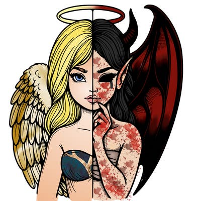 realistic angel half demon