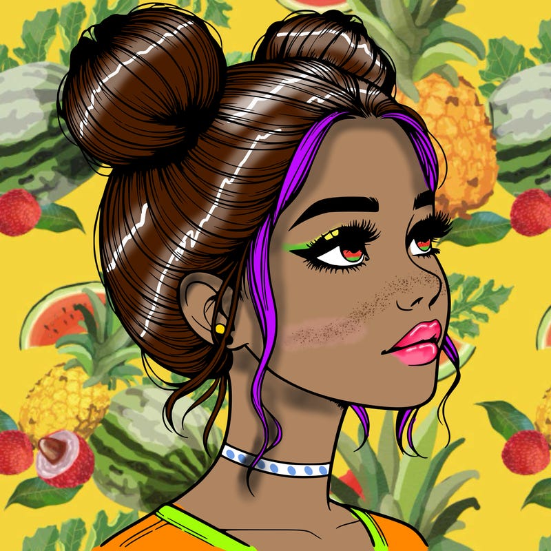 realistic girl with buns on the top of her head