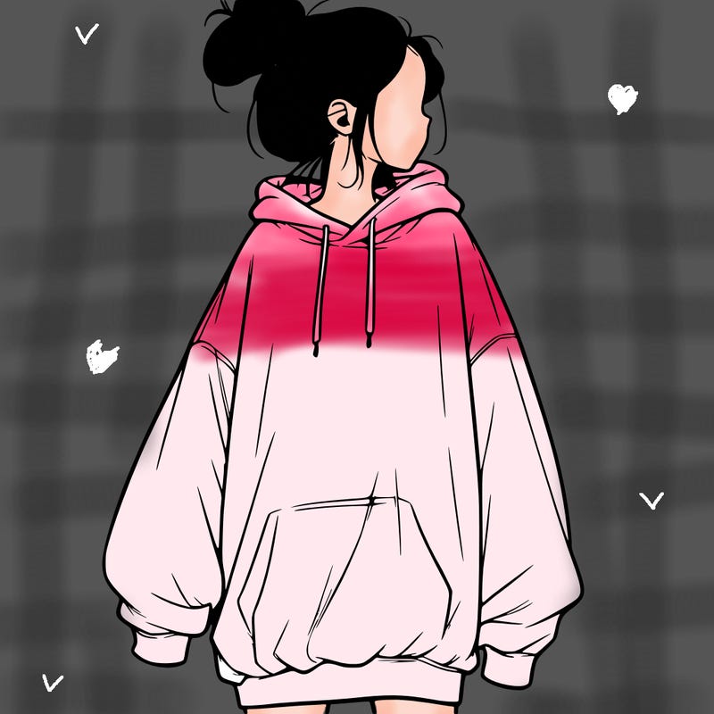 realistic girl with a oversized sweatshirt on and a bun