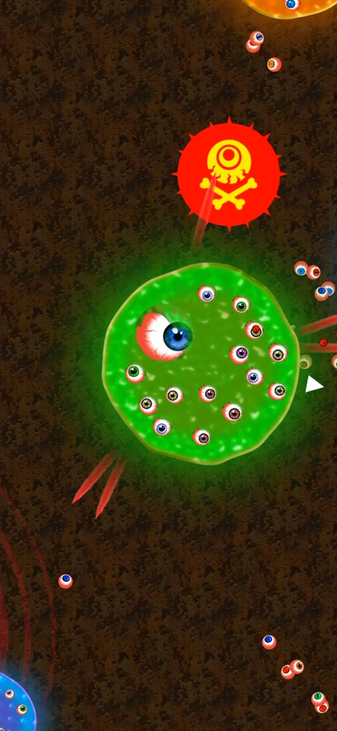A large green multi-eyed blob competing against other players in a multiplayer arena.