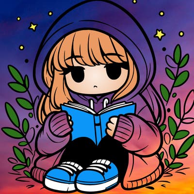 girl in oversized hoodie reading a book