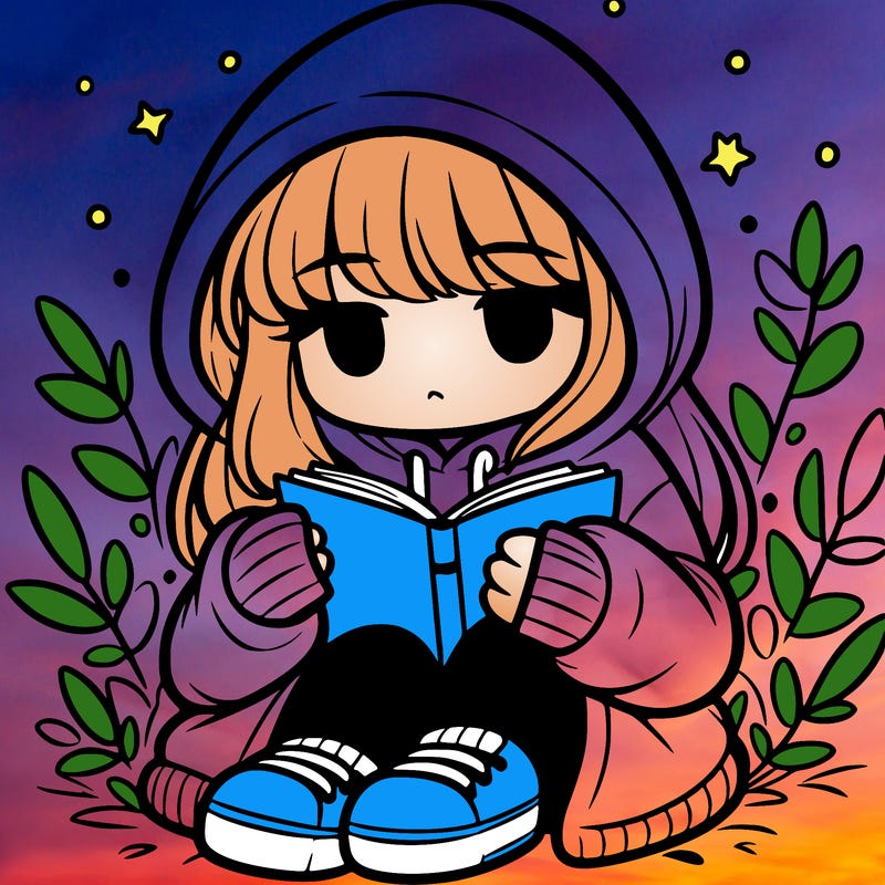 girl in oversized hoodie reading a book