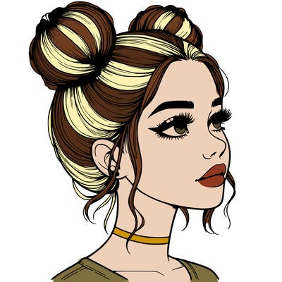 realistic girl with buns on the top of her head