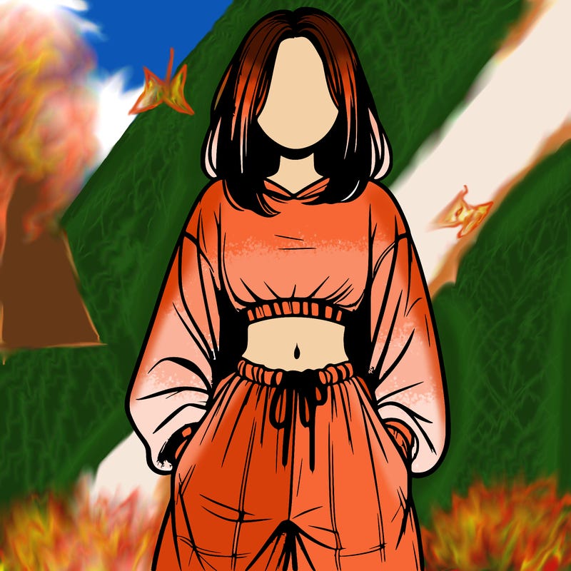 realistic girl faceless with baggy pants and a crop top