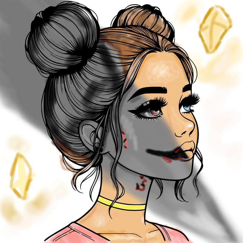 realistic girl with buns on the top of her head