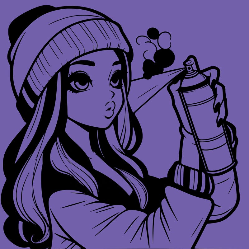 realistic girl spray painting