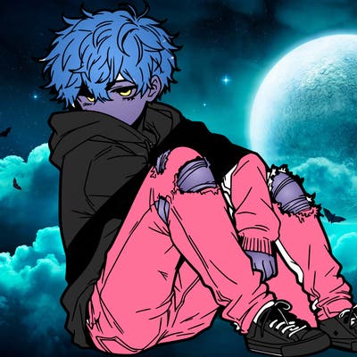 a male hoddie ripped jeans messy hair anime