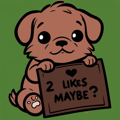a puppy holding a sign that says 2 likes maybe?