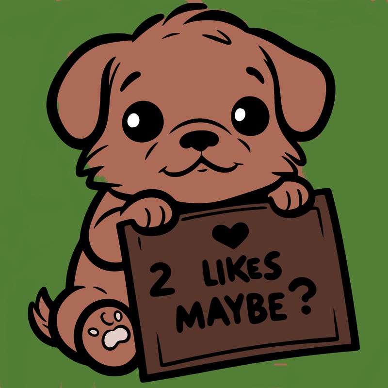 a puppy holding a sign that says 2 likes maybe?