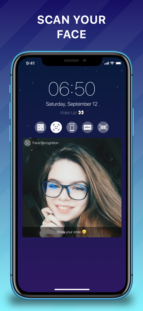 Smart Alarm Clock - Alarmer - Interface do Despertador Inteligente Alarmer mostrando a tarefa de reconhecimento facial onde um usuário deve sorrir para parar o alarme.