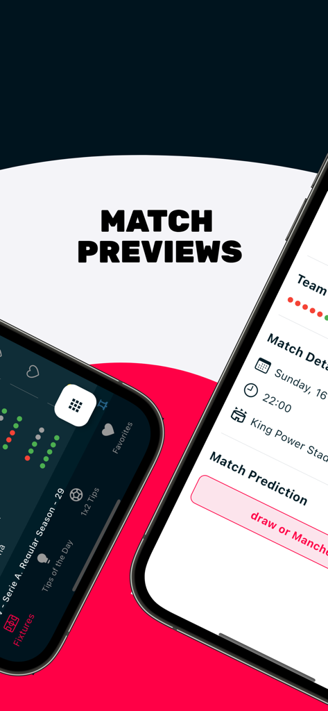 Expert Football Tips - Mobile App-Oberfläche mit Fußballspielvorschauen und Vorhersagen für Wetten