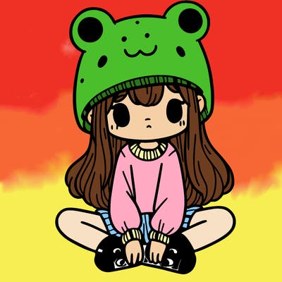 a girl wearing a frog hat and some frog socks