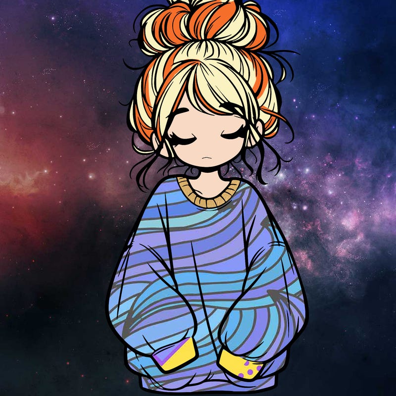 girl with baggy sweatshirt and messy bun