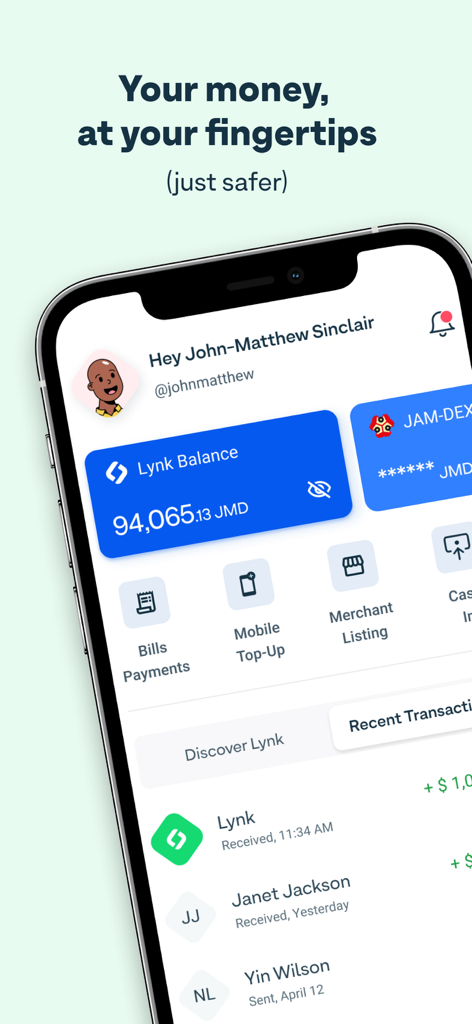 Lynk - Digital Payments - Lynk digital wallet mobile interface showing balance and transaction history