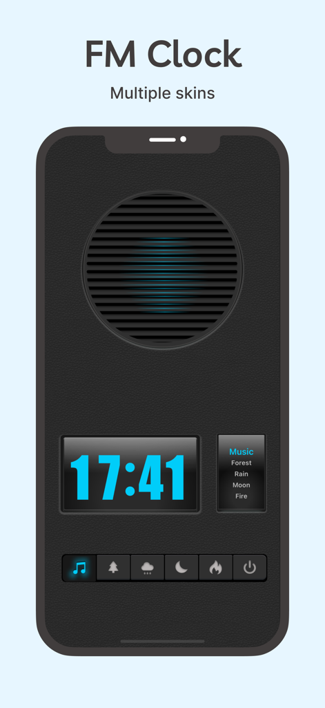 TickClock-Widget flipclock - A vintage FM radio style clock skin for the TickClock app featuring a digital display and ambient sound options like forest and rain.
