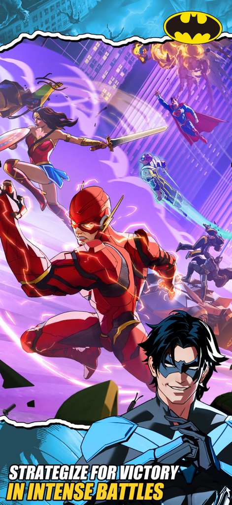 DC: Dark Legion™ - Juego de estrategia DC Dark Legion con Nightwing y Flash en una intensa escena de batalla