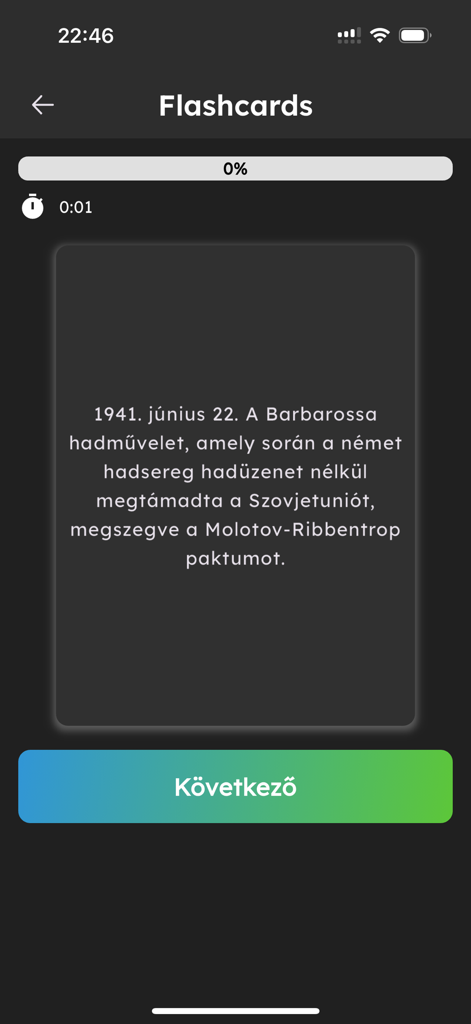 Una tarjeta de memoria de historia sobre la Operación Barbarroja en la aplicación educativa Easy Study