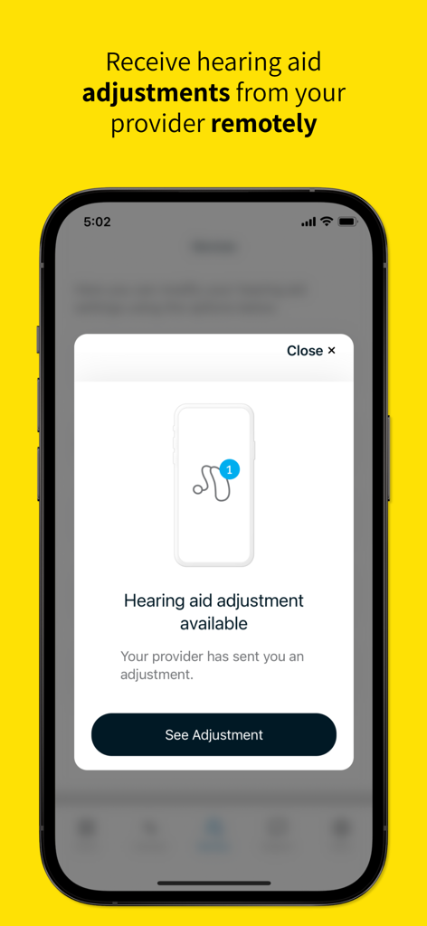 Unitron Remote Plus - iPhone screen showing a remote hearing aid adjustment notification from a healthcare provider.