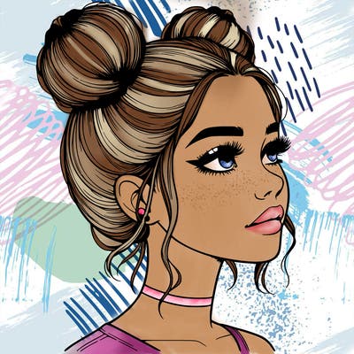 realistic girl with buns on the top of her head