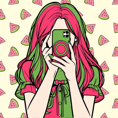 a realistic girl holding her phone taking pictures