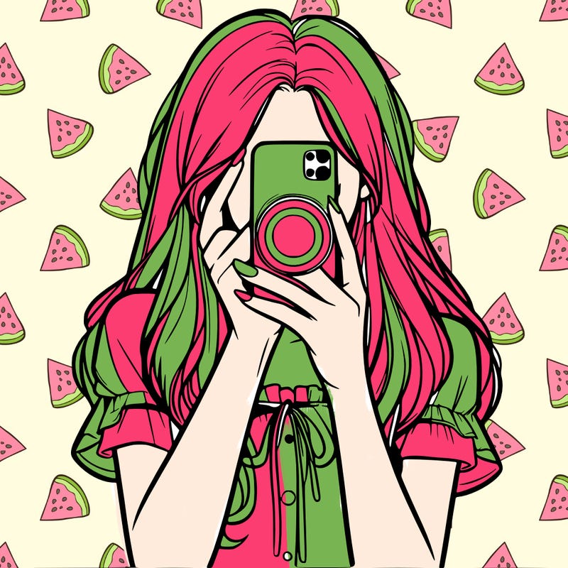 a realistic girl holding her phone taking pictures