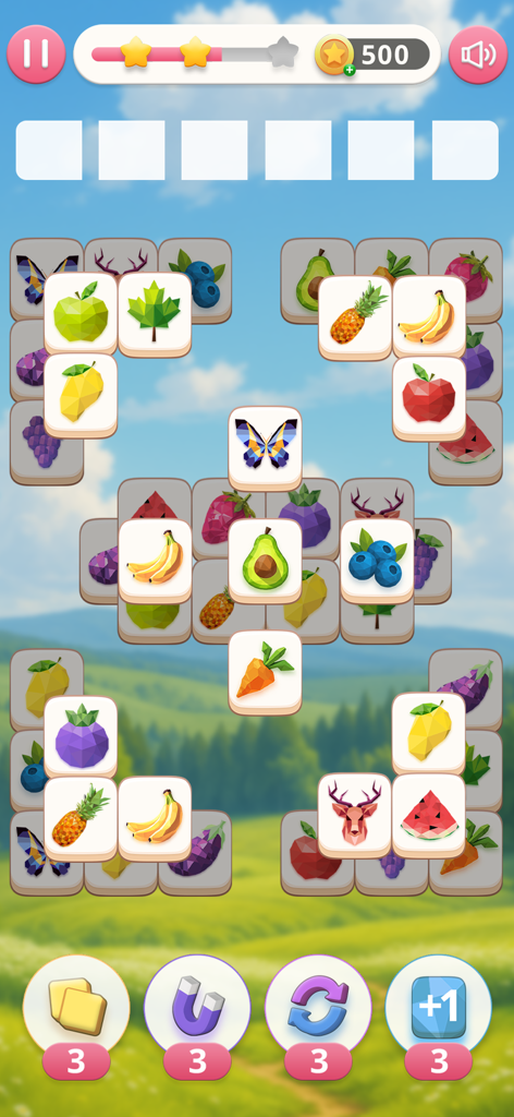 2 Tiles - Duo Match - A zen tile-matching puzzle game screen featuring nature-themed tiles on a scenic landscape background