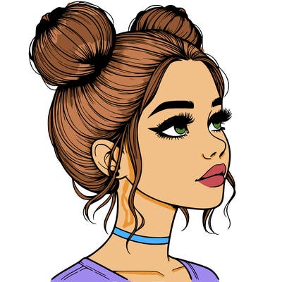 realistic girl with buns on the top of her head