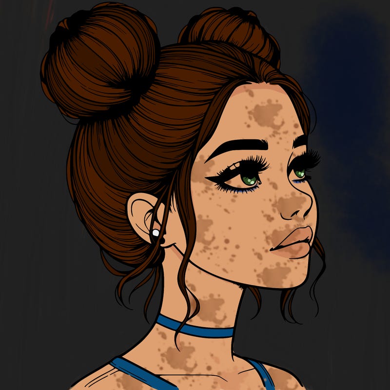 realistic girl with buns on the top of her head