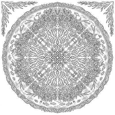 Unleash your creativity with this breathtaking coloring page featuring a detailed mangrove forest arranged as a beautiful mandala. This unique design intricately weaves together the delicate roots, lush foliage, and diverse wildlife of the mangrove ecosystem for a truly immersive coloring experience.