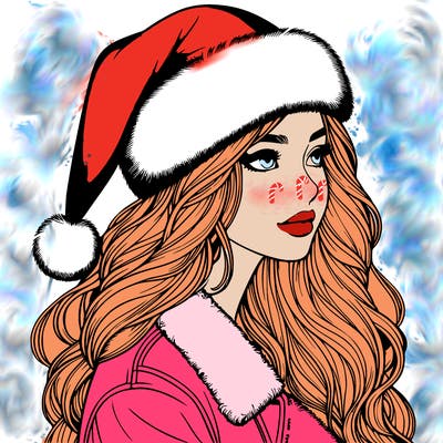 realistic girl in santa hat