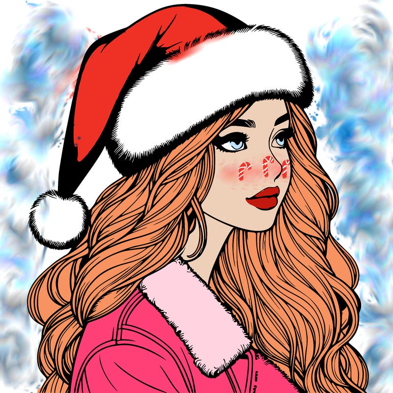 realistic girl in santa hat