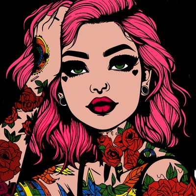 realistic girl with tattoos all over