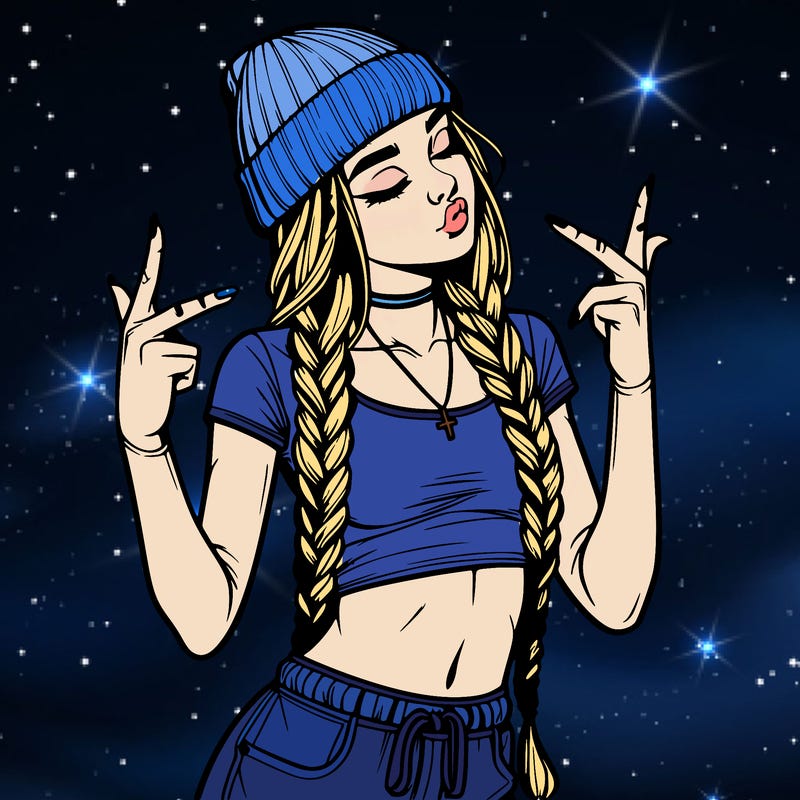 realistic teenage girl with braids and a beanie and crop top doing 🫶🏼