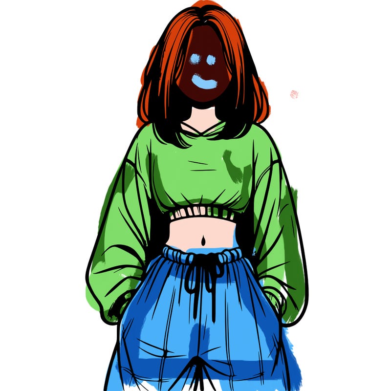 realistic girl faceless with baggy pants and a crop top