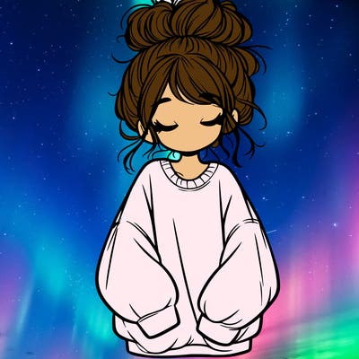 girl with baggy sweatshirt and messy bun