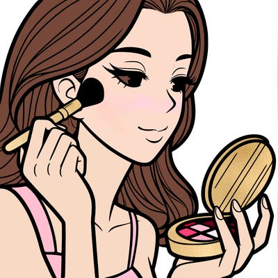 little girl putting on makeup