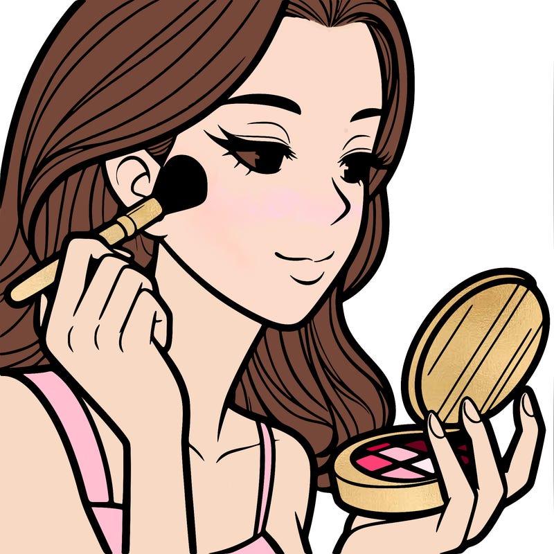 little girl putting on makeup