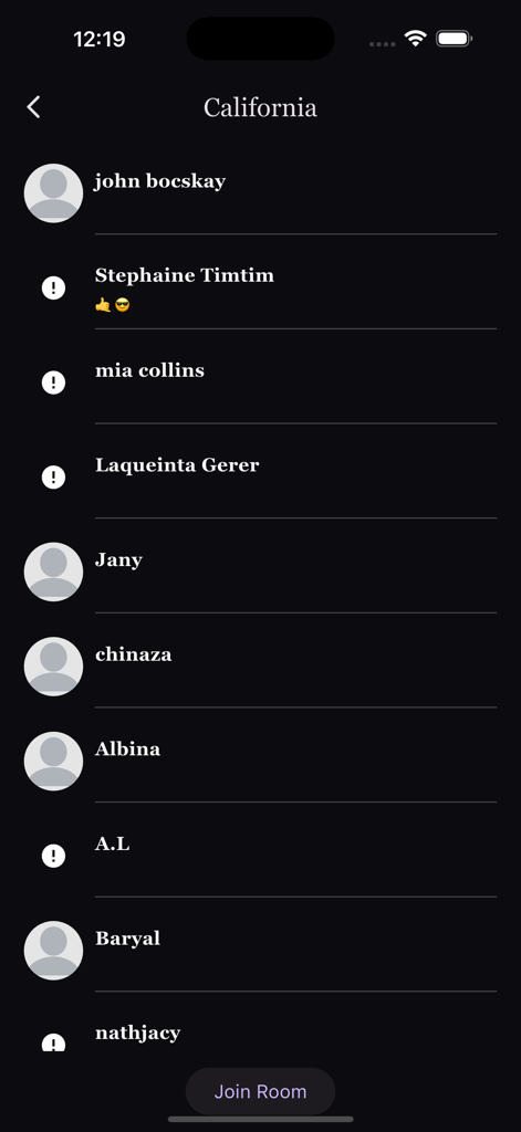 LGBT Chat - User list interface for the California chat room in the LGBT Chat app.