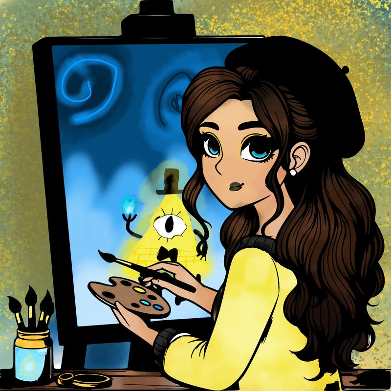 realistic girl artist painting a blank canvas