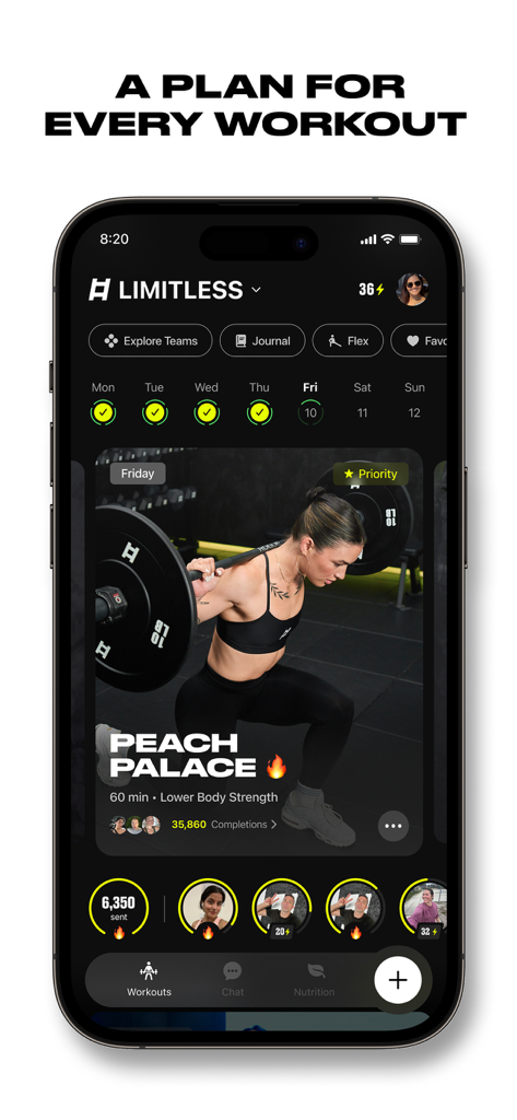 Smartphone screen of the Ladder app displaying a 60 minute lower body strength workout plan
