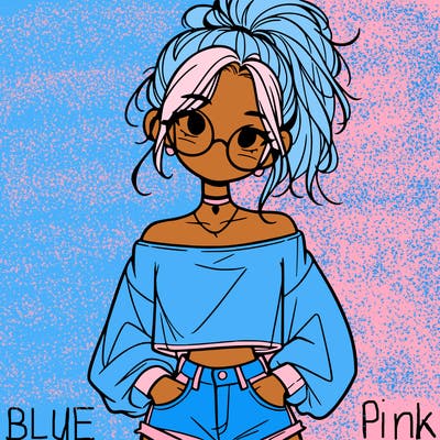 girl with a messy ponytail glasses a baggy crop top and jean shorts