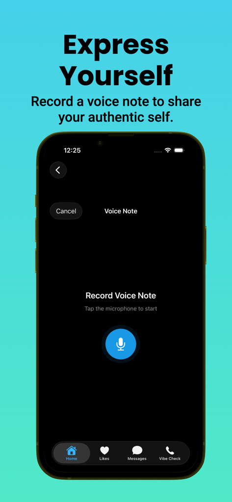 Hridhayam - A mobile screen from the Hridhayam app showing the voice note recording feature with the heading Express Yourself.
