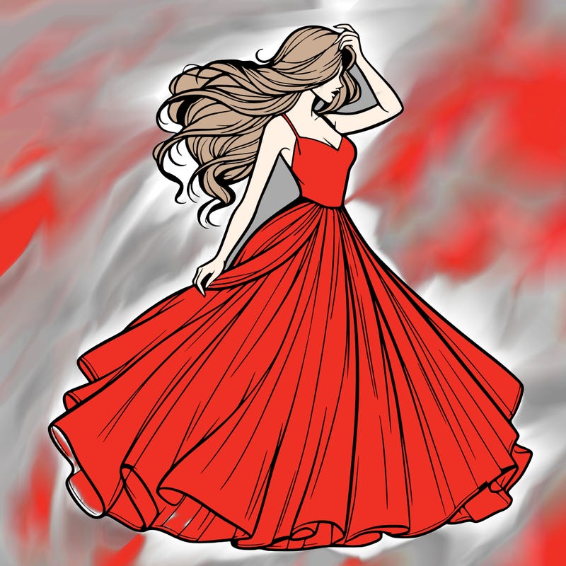 realistic woman with dress flowing in the wind