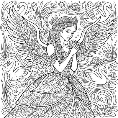 Unleash your creativity with this beautiful coloring page featuring Odette, the iconic Swan Queen, surrounded by the magic of her enchanted lake. Designed with intricate details perfect for teen colorists, it offers hours of relaxing artistic expression.