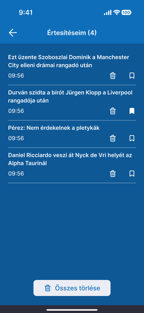 Origo Sport - Écran de notification de l'application Origo Sport affichant les gros titres des actualités sportives et les options de gestion