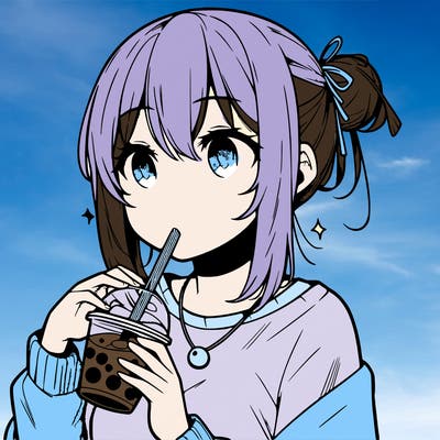 manga character drinking boba