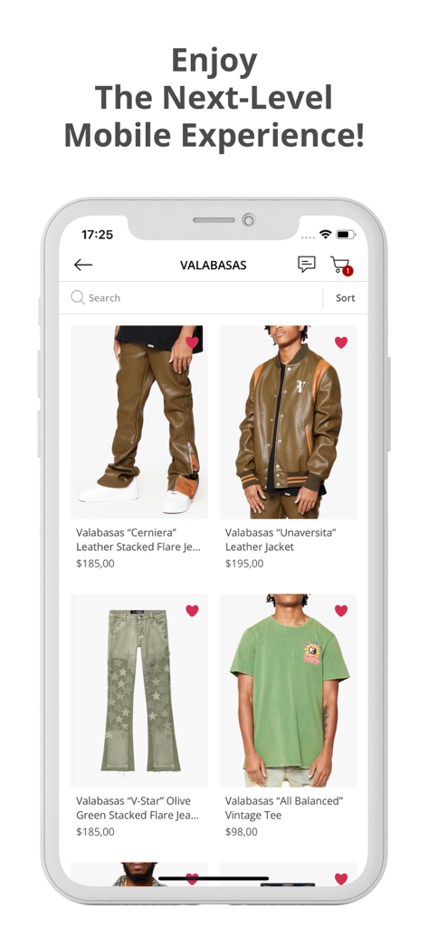 Era Clothing - Era Clothing mobile app interface showing a grid of trendy streetwear including leather jackets and flare jeans.