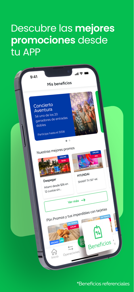 Interbank mobile app interface showing promotional offers and customer benefits