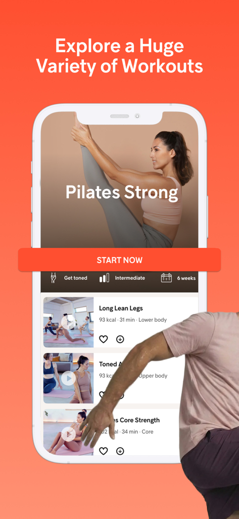 Smartphone che mostra una varietà di programmi di allenamento nell'app di home fitness Gymondo